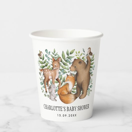 Wasserfarben-Waldtiere Kinderdusche Pappbecher (Rückseite)