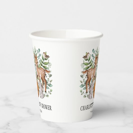 Wasserfarben-Waldtiere Kinderdusche Pappbecher (Links)