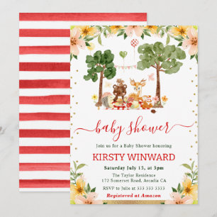Wasserfarben-Waldtiere-Picknick-Baby-Party Einladung
