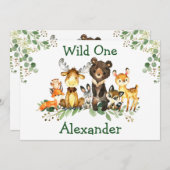 Wasserfarben Waldtiere Wild 1. Geburtstag Einladung (Vorne/Hinten)