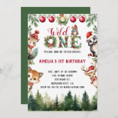 Wasserfarben Waldtiere Wild 1. Geburtstag Einladung (Vorne/Hinten)