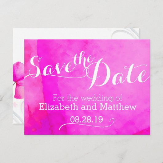 Wasserfarben-Waschbecken Save the Date pinkfarbene Ankündigungspostkarte (Vorne/Hinten)