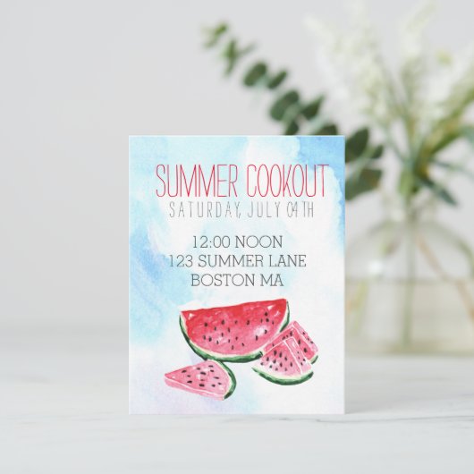 Wasserfarben Wassermelone Sommerkochtopf Einladung (Stehend Vorderseite)