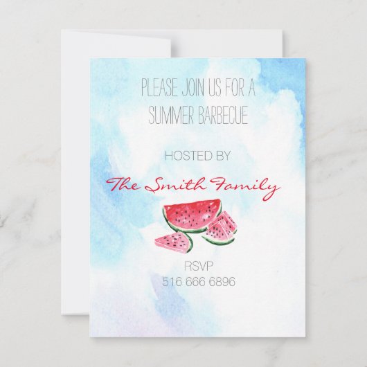 Wasserfarben Wassermelone Sommerkochtopf Einladung (Rückseite)