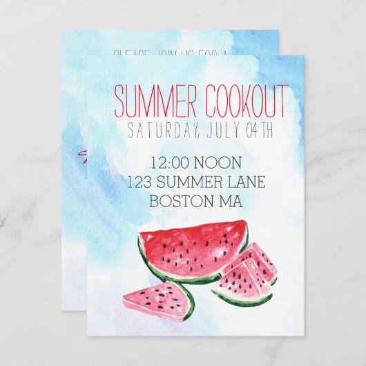 Wasserfarben Wassermelone Sommerkochtopf Einladung (Vorne/Hinten)