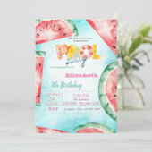 Wasserfarben Wassermelonen Pool Party Einladung (Stehend Vorderseite)
