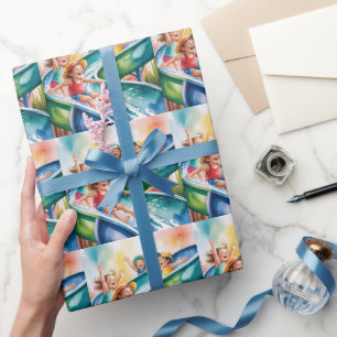 Wasserfarben-Wasserrutsche-Kinder-Geburtstagsfeier Geschenkpapier