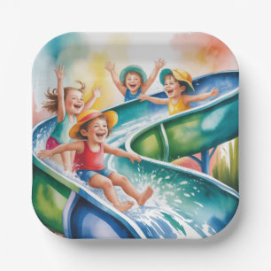 Wasserfarben-Wasserrutsche-Kindergeburtstagsfeier Pappteller