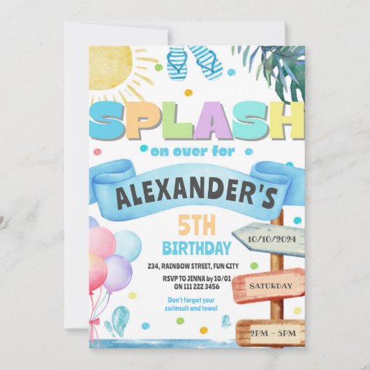 Wasserfarben Wasserrutsche Wasserrutsche Wasserrut Einladung (Vorderseite)