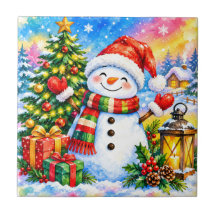 Wasserfarben-Weihnachts-Schneemann-Feier