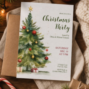 Wasserfarben-Weihnachtsbaum-Feier Einladung