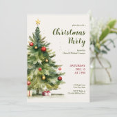 Wasserfarben-Weihnachtsbaum-Feier Einladung (Stehend Vorderseite)