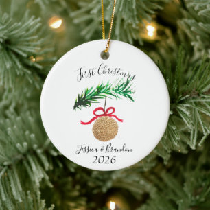 Wasserfarben-Weihnachtsbaum fröhlich und hell Keramik Ornament