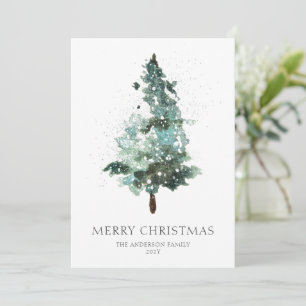 Wasserfarben-Weihnachtsbaum mit Glanz Feiertagskarte