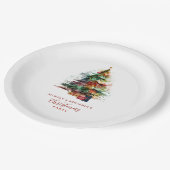 Wasserfarben-Weihnachtsbaum-Party Pappteller (Schrägansicht)