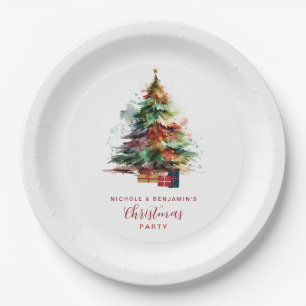 Wasserfarben-Weihnachtsbaum-Party Pappteller