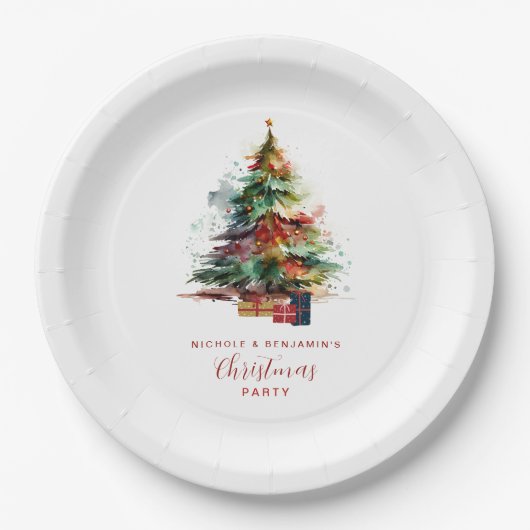 Wasserfarben-Weihnachtsbaum-Party Pappteller (Vorderseite)