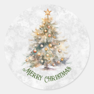 Wasserfarben-Weihnachtsbaum Runder Aufkleber
