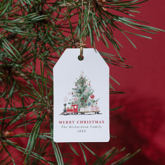 Wasserfarben-Weihnachtsbaum-Spielzeugzug Individue Geschenkanhänger