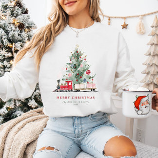 Wasserfarben-Weihnachtsbaum-Spielzeugzug Maßgeschn Sweatshirt