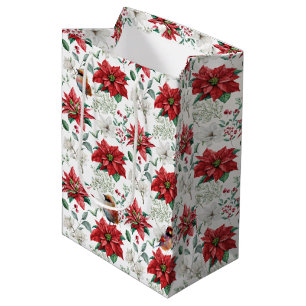 Wasserfarben Weihnachtsbäume Blume, Blätter, Vögel Mittlere Geschenktüte