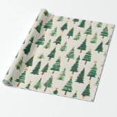 Wasserfarben-Weihnachtsbäume | Grüne Kiefer Feiert Geschenkpapier (Ungerollt)