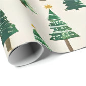 Wasserfarben-Weihnachtsbäume | Grüne Kiefer Feiert Geschenkpapier (Rolleneckpunkt)