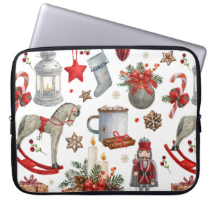 Wasserfarben-Weihnachtsdekorationsmuster Laptopschutzhülle