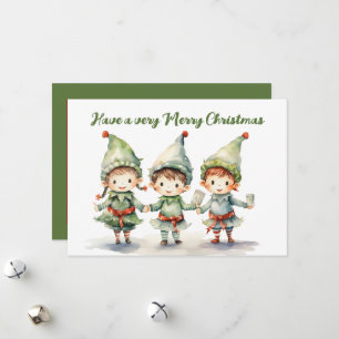 Wasserfarben-Weihnachtself Text hinzufügen Feiertagskarte