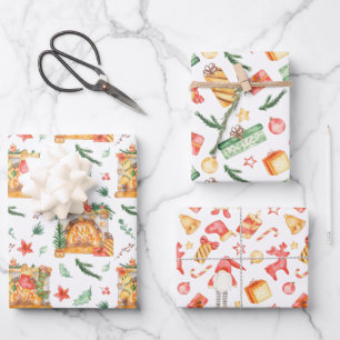 Wasserfarben Weihnachtsfeuerwehr präsentiert Gnome Geschenkpapier Set