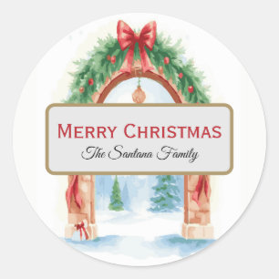 Wasserfarben-Weihnachtsgirlande auf Bogen Personal Runder Aufkleber