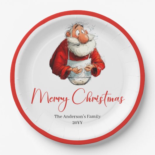 Wasserfarben-Weihnachtsmann Lustige Personalisiert Pappteller (Vorderseite)