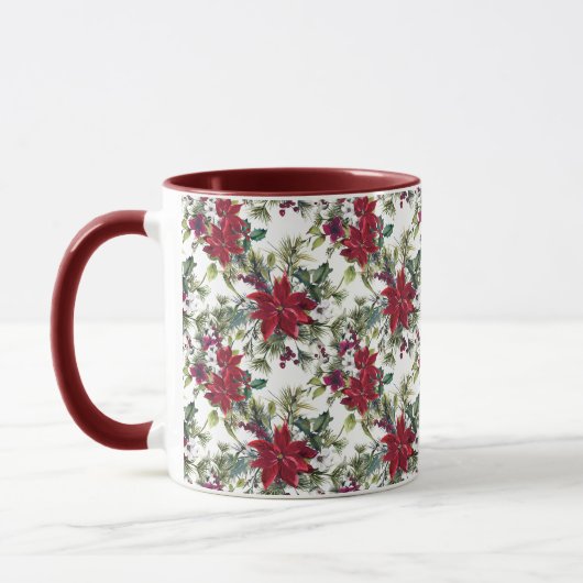 Wasserfarben-Weihnachtsstern-Muster Tasse (Links)