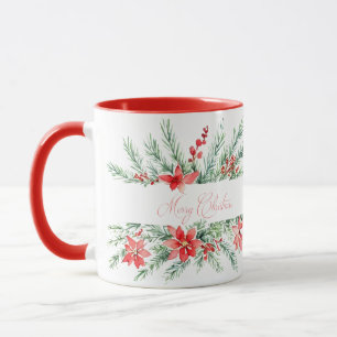 Wasserfarben-Weihnachtsstern und Grün Weihnachten Tasse