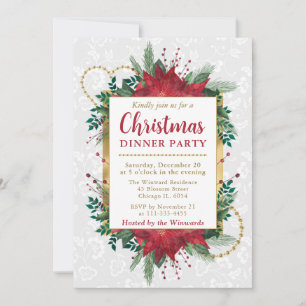 Wasserfarben-Weihnachtsstern-Weihnachtsdinnerparty Einladung