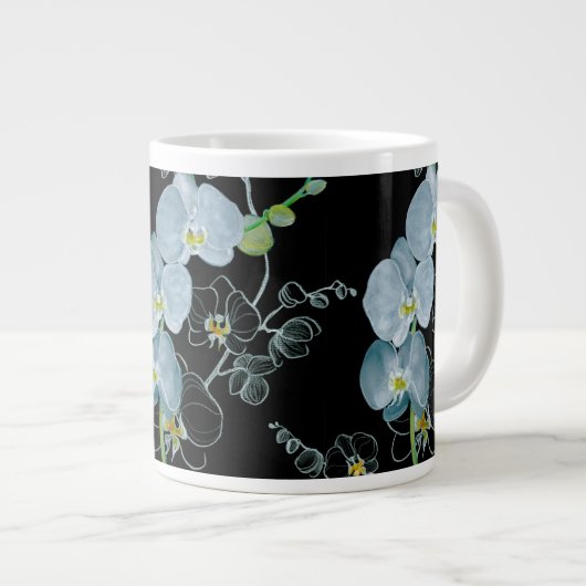 Wasserfarben-Weiße Orchideen-Muster Jumbo-Tasse (Vorderseite Rechts)