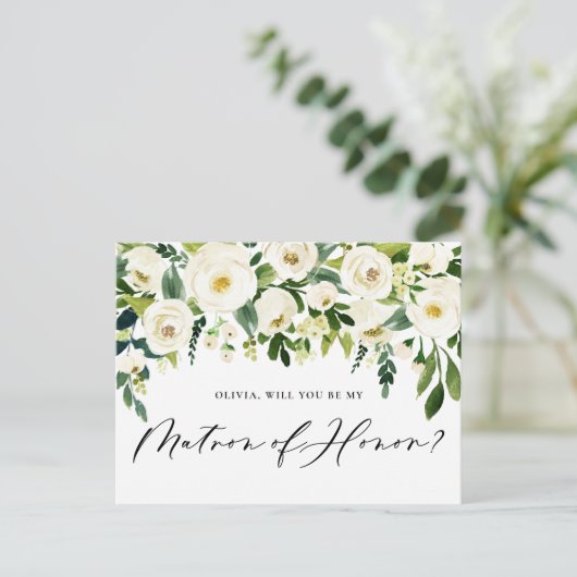 Wasserfarben Weißer Blume - Vortrag für Ehre Einladungspostkarte (Stehend Vorderseite)