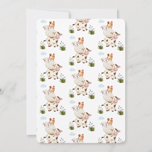 Wasserfarben Whimsical Farm Animals Baby Dusche Einladung (Rückseite)