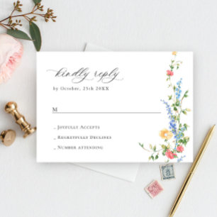 Wasserfarben-Wildblume Bohemische Hochzeit-RSVP RSVP Karte