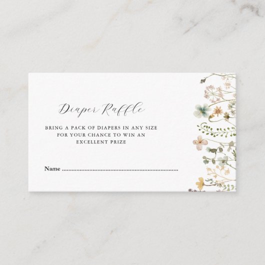 Wasserfarben-Wildblumen Babydusche-Windeln-Tombola Begleitkarte (Vorderseite)