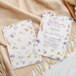Wasserfarben-Wildblumen-Babyparty in Rosa für Mädc Einladung