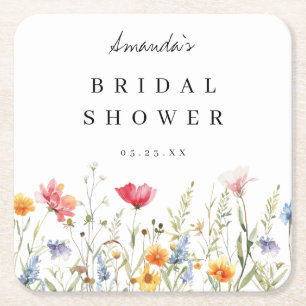 Wasserfarben-Wildblumen-Brautparty Rechteckiger Pappuntersetzer