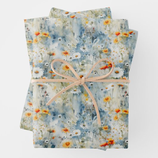 Wasserfarben-Wildblumen Frühjahrswiese Geschenkpapier Set (Beispiel)