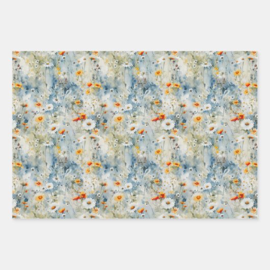 Wasserfarben-Wildblumen Frühjahrswiese Geschenkpapier Set (Vorderseite)