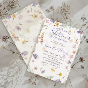 Wasserfarben-Wildblumen-Mädchen-Blumen-Baby-Party Einladung
