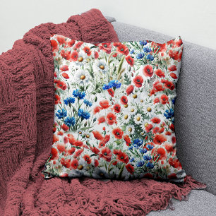 Wasserfarben-Wildblumen-Mohn-Daisy-Wurfkissen Kissen