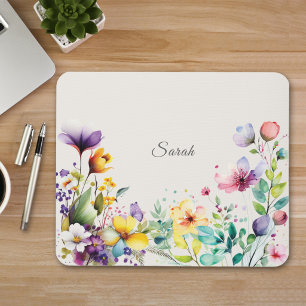 Wasserfarben-Wildblumen-personalisierte Mauspad
