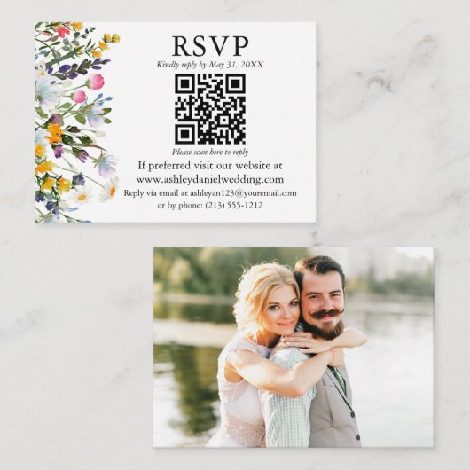 Wasserfarben Wildblumen QR UAWG Hochzeit Begleitkarte (Vorne/Hinten)