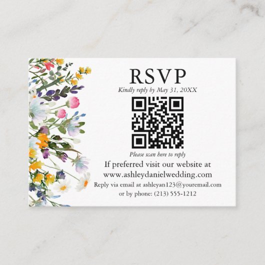 Wasserfarben Wildblumen QR UAWG Hochzeit Begleitkarte (Vorderseite)