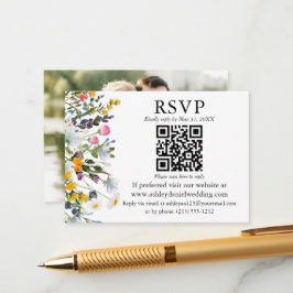 Wasserfarben Wildblumen QR UAWG Hochzeit Begleitkarte